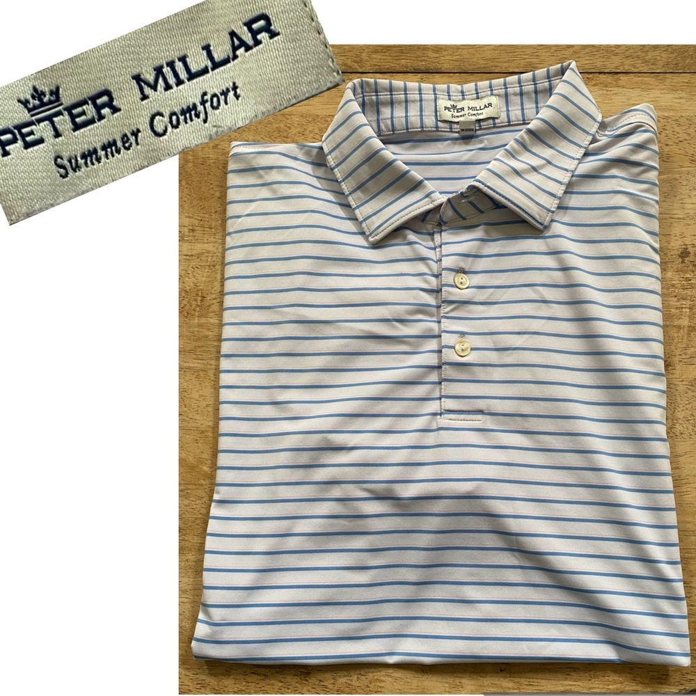 Peter Millar Summer Comfort Men’s Sz L Pinstripe Cyrus Performance Jersey Polo
